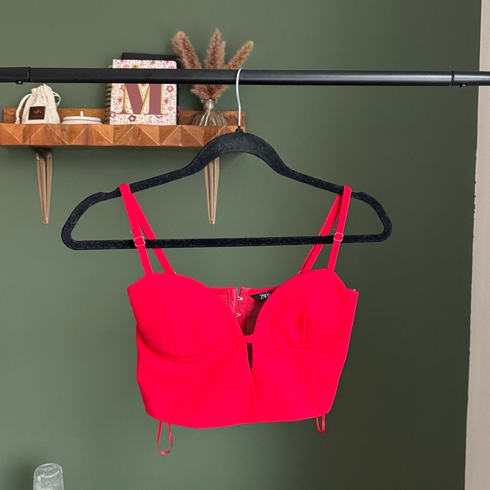 Zara red crop tank bustier party going out top women’s size small